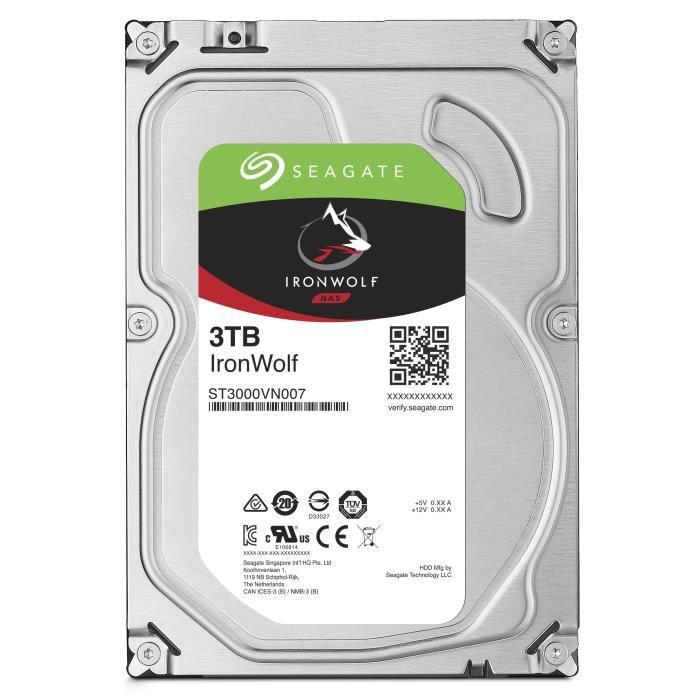 SEAGATE - Disque dur Interne - NAS IronWolf - 3To - 5900 tr/min - 3.5