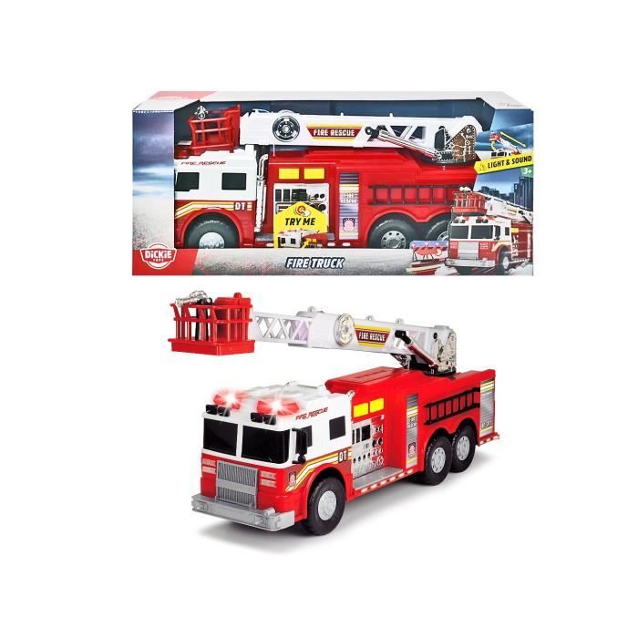 DICKIE - Camion de pompiers 57cm a roues libres, avec son, lumieres et parties mobiles. Piles fournies. Des 3 ans.