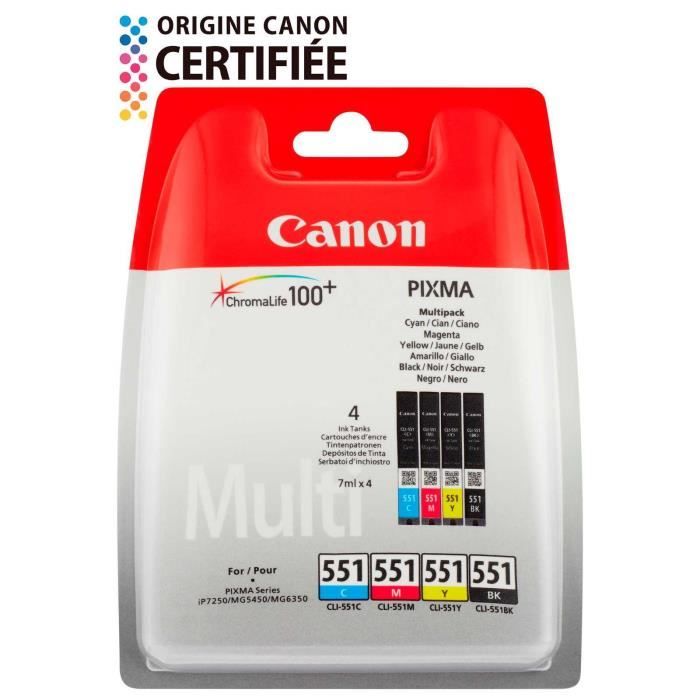 CANON Pack de 4 cartouche d'encre CLI-551 Noir/Cyan/Magenta/Jaune