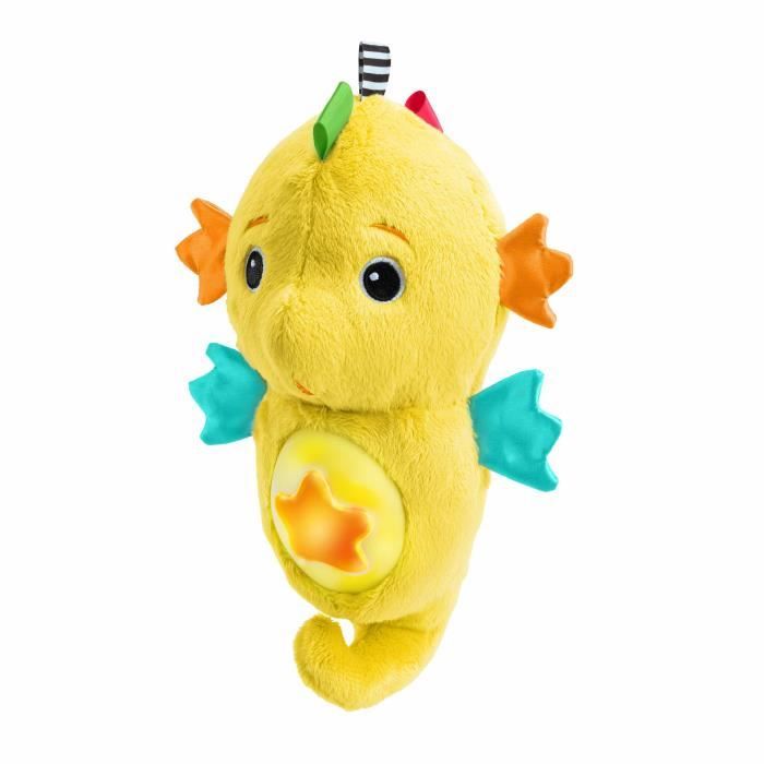 BABY EINSTEIN Veilleuse bébé, Doudou hippocampejaune, réponds au pleurs de bébé, musicale, lumineuse, bruits blanc, attache téti