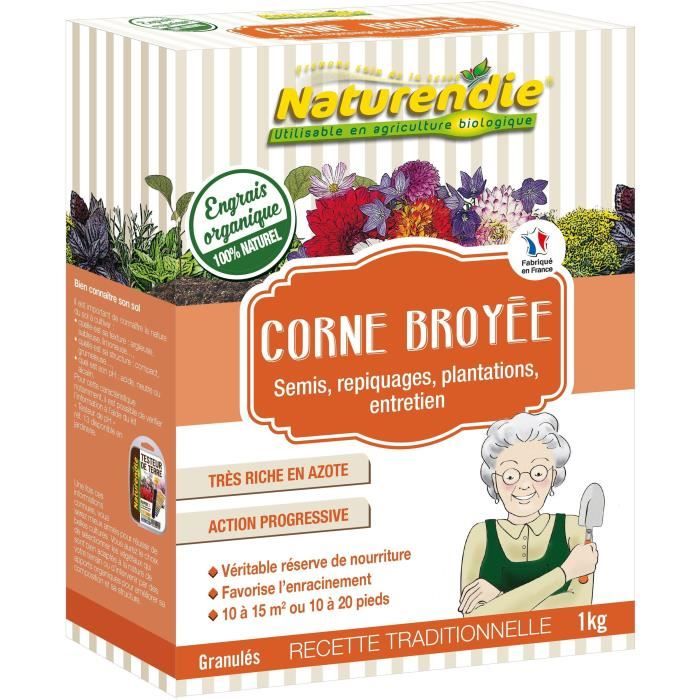 Concime per corno schiacciato - NATURENDIE - Granuli - Per 10 a 15 m² o 10 a 20 piedi - 1 kg