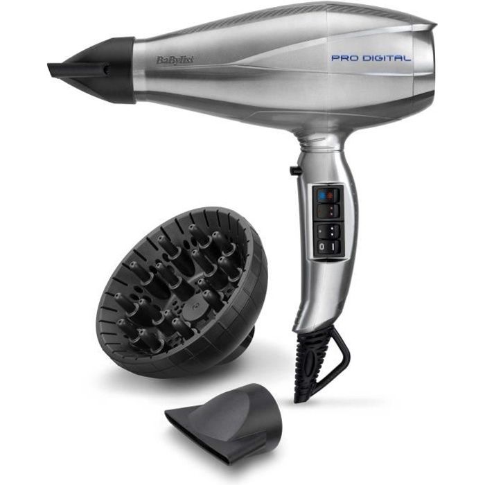 Seche-Cheveux - BaByliss - 6000E - Pro Digital 2200 avec Technologie Ionique et C?ramique, Concentrateurs 4 mm et 6 mm, Diffuseur