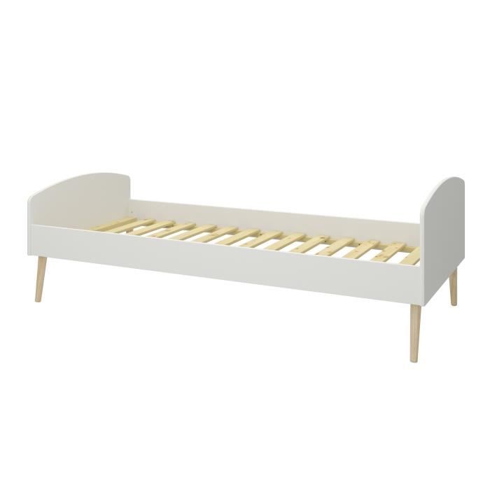 STEENS SOFT LINE Lit enfant 90 x 200 cm - Bois chene massif et Mdf - Blanc - Sommier inclus