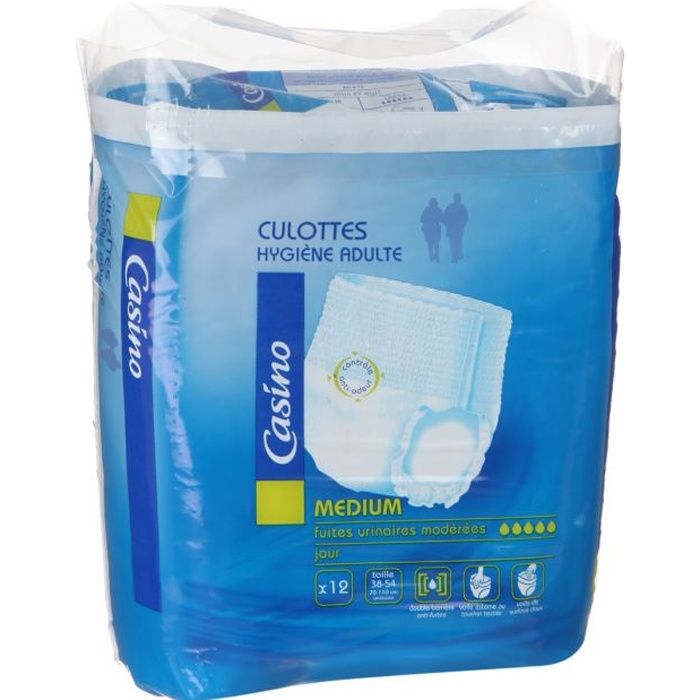 Culottes pour fuites urinaires CASINO - Taille M - Incontinence modérée - Lot de 12