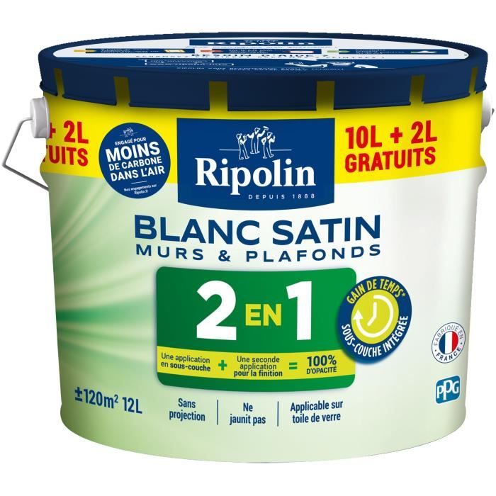 Ripolin Satin White 2 in 1 Pittura per pareti e soffitti 10L + 2L gratis