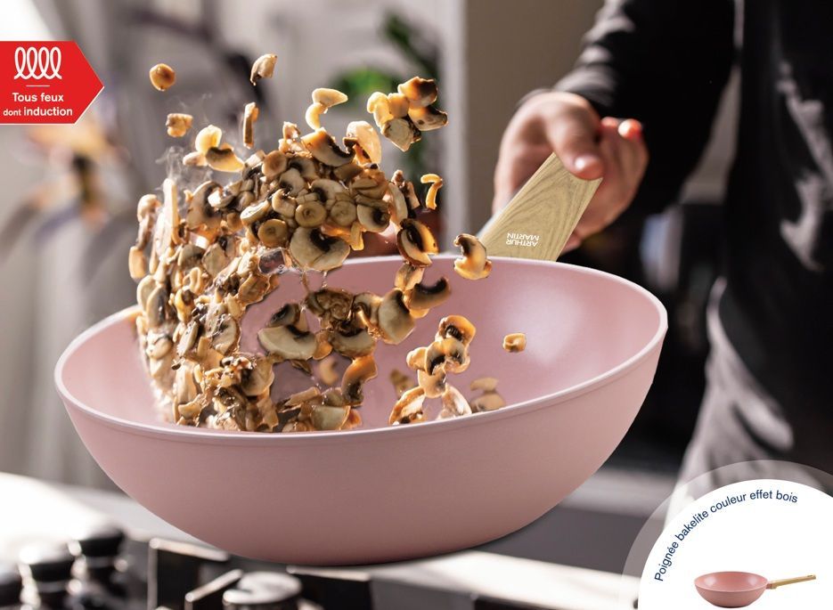 Image secondaire de Wok Arthur Martin Ø28 cm en céramique rose - Compatible tous feux