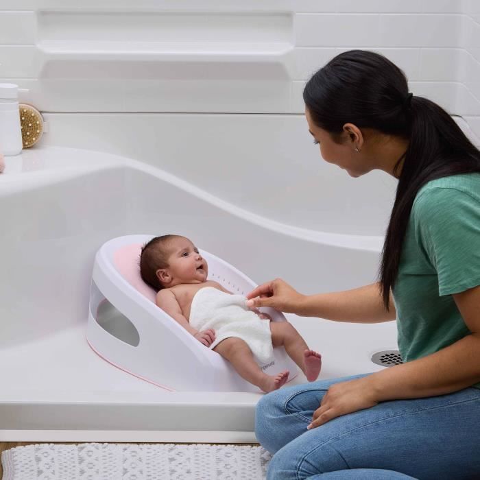 Image secondaire de INGENUITY Transat de bain bébé fille antidérapant, de 0 a 6 mois ou 9kg, transat perforé pour laisser couler l'eau, Rose