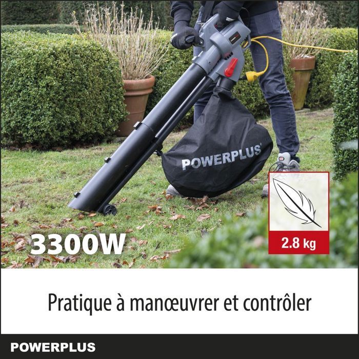 Powerplus Souffleur de Feuilles Électrique POWEG9013 - Souffleur Electrique de 3300 W, Vitesse d'Air Maximale de 270 km/h