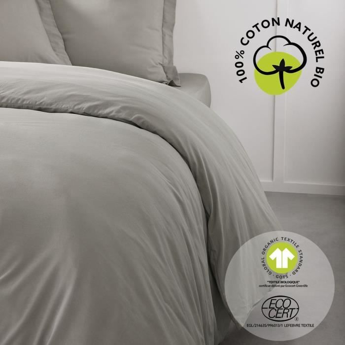 Parure de lit - TODAY - 240 x 260 cm - 100% Coton Bio - Dune - Lavable a 60°