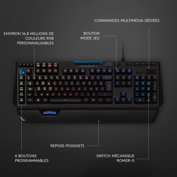 LOGITECH G - Clavier Gamer G910 Orion Spectrum - AZERTY - Mécanique - Noir