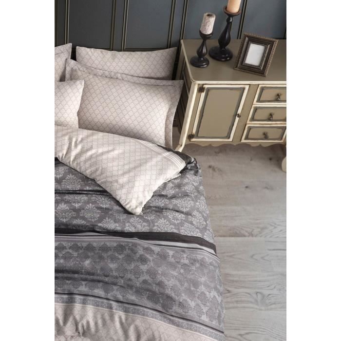 Image secondaire de Parure de lit - 1 housse de couette 220 x 240 cm + 2 taies d'oreiller 60 x 60 cm - 65% coton, 35% polyester - Gris