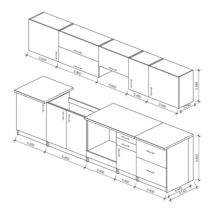 OBI Cuisine complete L 300 cm - Blanc laqué brillant