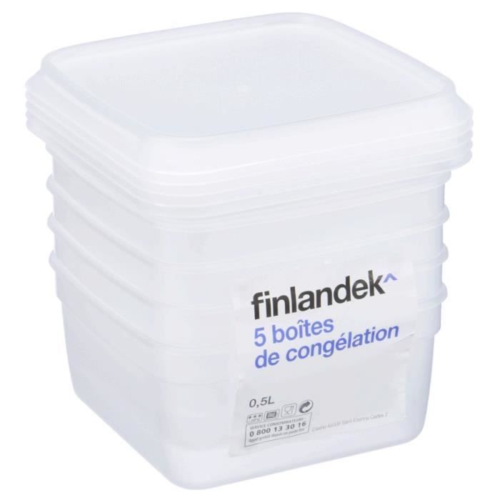 FINLANDEK Lot de 5 boîtes de congélation carrée - 0,50L