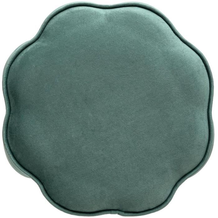 Pouf velours fleur Edi Pin, contreplaqué et mousse PU - Bleu céladon