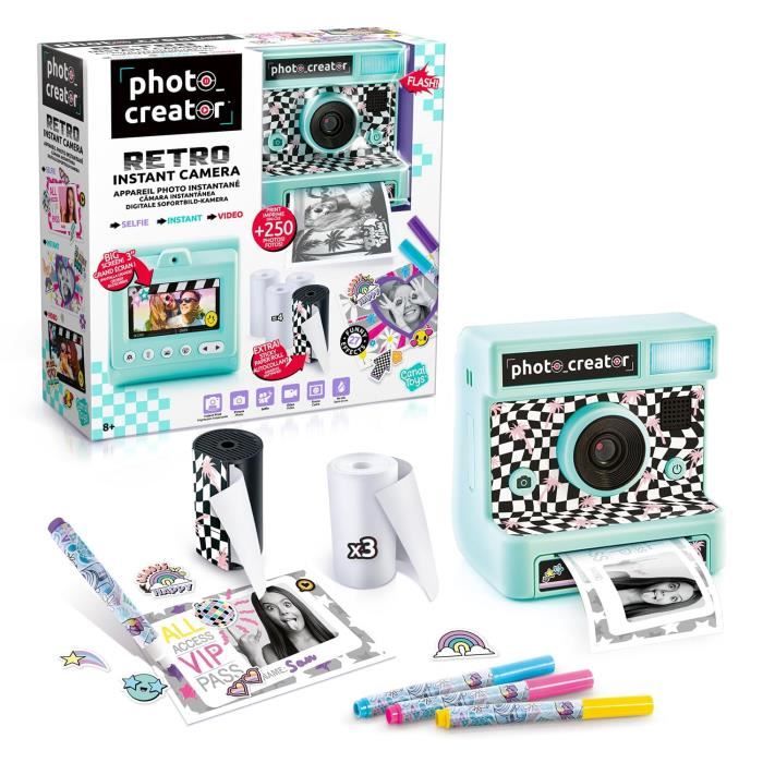 Canal Toys - Fotocamera con stampa istantanea retrò - 4 rotoli di carta di cui 1 adesivo, pennarelli e adesivi - CLK 019