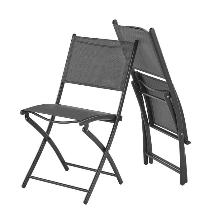 Lot de 2 chaises de jardin pliantes en aluminium assise textilene - 46 x 56 x 85 cm - Gris