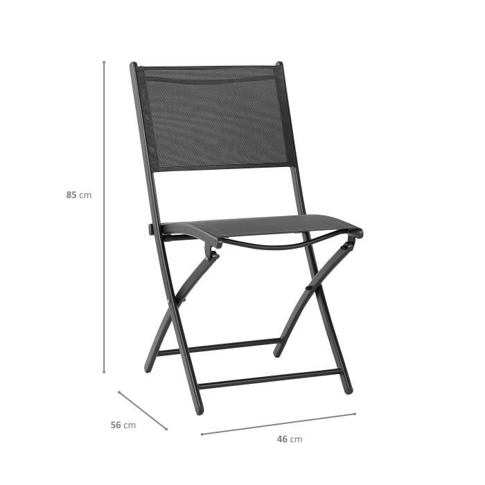 Lot de 2 chaises de jardin pliantes en aluminium assise textilene - 46 x 56 x 85 cm - Gris