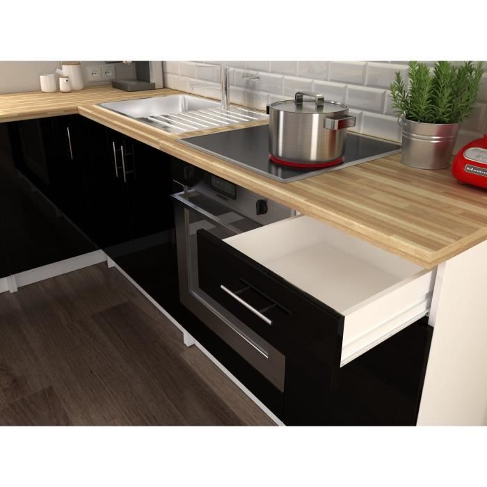 OBI Cuisine complete d'angle L 280 cm - Noir laqué brillant