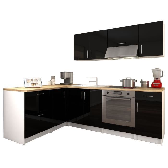 OBI Cuisine complete d'angle L 280 cm - Noir laqué brillant