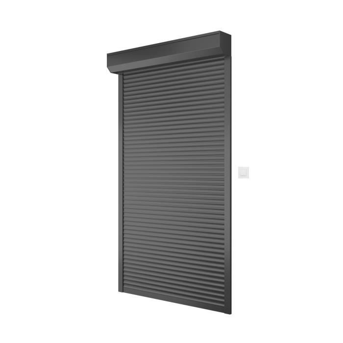 Volet roulant H220 x L150 cm en Aluminium recoupable en largeur et hauteur - Manoeuvre électrique filaire - Coloris gris -