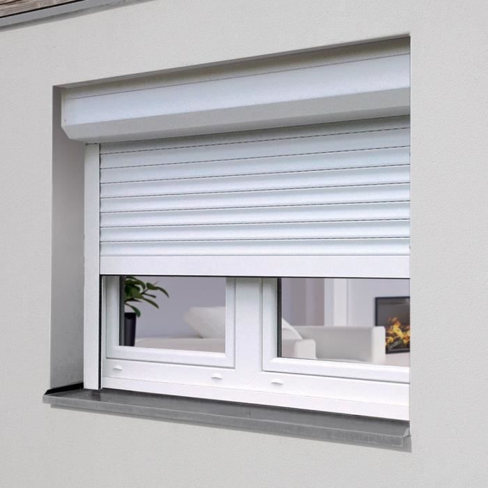 Volet roulant H145 cm x L120 cm Aluminium recoupable en largeur et hauteur - Manoeuvre manuelle sangle - Coloris Blanc - PROTECTA
