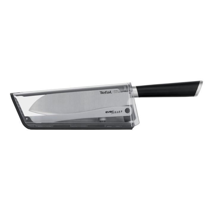 TEFAL Ever Sharp Couteau de cuisine Santoku 16,5 cm, Aiguiseur intégré, Technologie sécurisée, Acier inoxydable allemand K257902