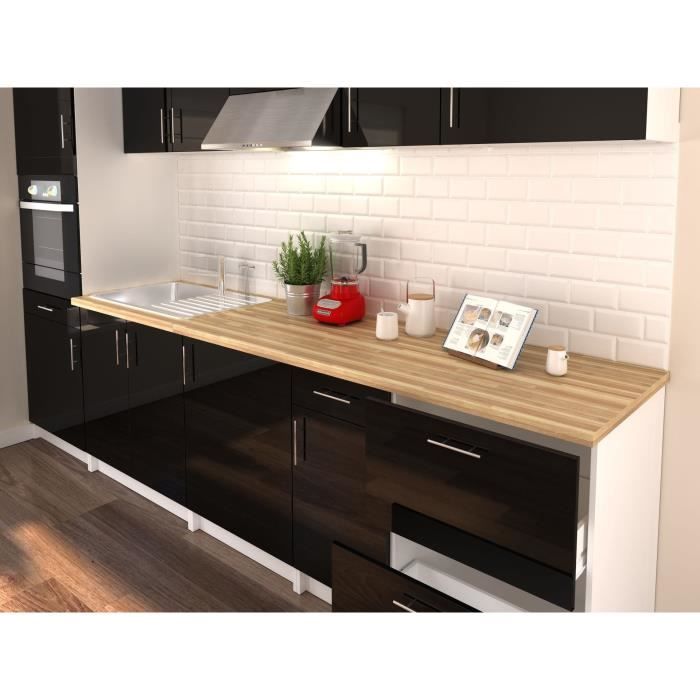 OBI Cuisine complete L 300 cm avec colonne - Noir laqué brillant