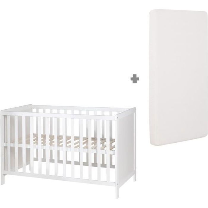 Lit bébé cododo 2-en-1 réglable - 60 x 130 cm - ROBA - Blanc