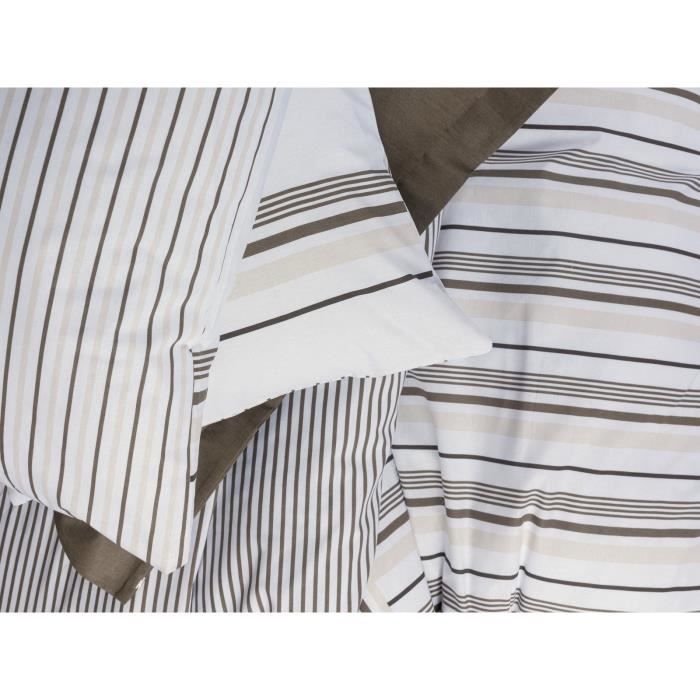 Image secondaire de Parure de lit - 1 housse de couette 220 x 240 cm + 2 taies d'oreiller 60 x 60 cm - 100% coton renforcé - Brun