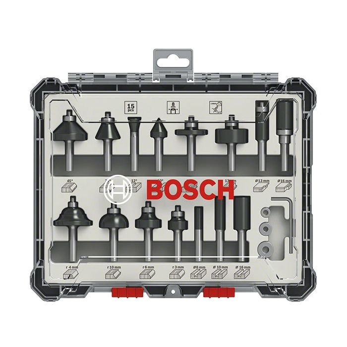 Image secondaire de Coffret de 15 fraises mixtes à queue de 6 mm BOSCH - 2607017471