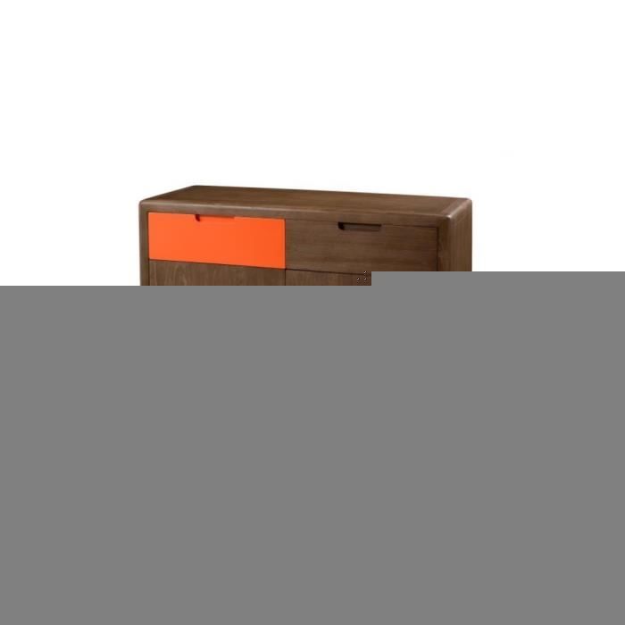LUCIEN Buffet bas vintage - Bois mindi et contreplaqué cannelle et orange verni - L 100 cm