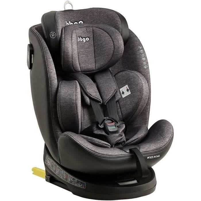Seggiolino auto girevole - BBGO - Wondersafe - Dalla nascita ai 12 anni - I-SIZE 40-150 cm - ISOFIX Top Tether - Grigio - Fibra di bambù Ecopelle