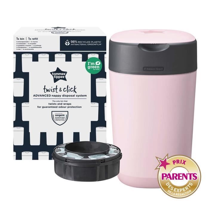 TOMMEE TIPPEE Poubelle  a couches Twist & click Rose