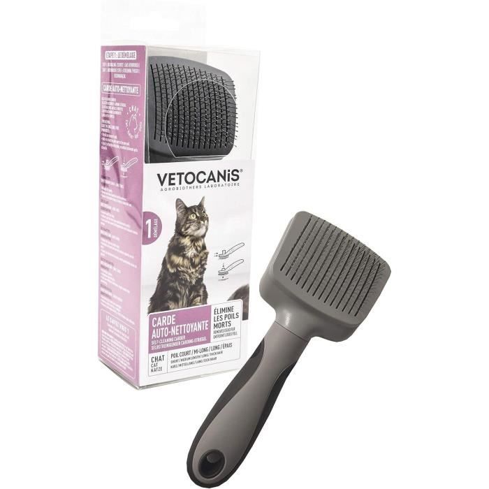VETOCANIS Brocha para tarjetas retr�ctil y autolimpiante - Para eliminar el pelo muerto - Para gato