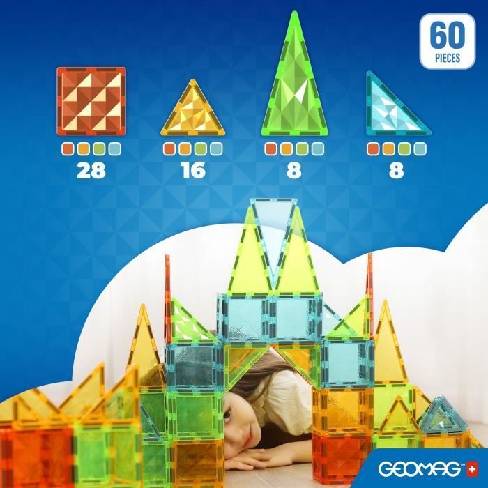 Image secondaire de Tuiles magnétiques - GEOMAG - Tiles Gems - 60 pieces - Effet cristal - Des 3 ans