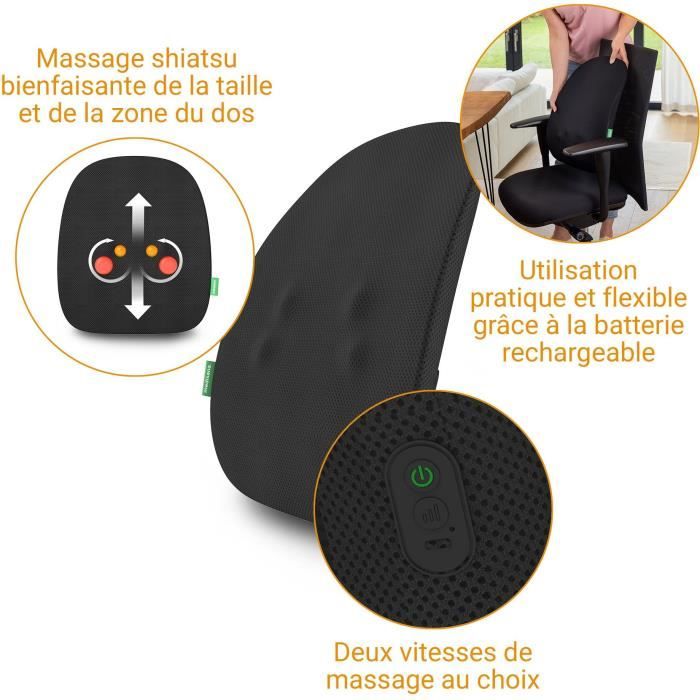 Respaldo de masaje recargable Shiatsu inalámbrico 2 velocidades color negro