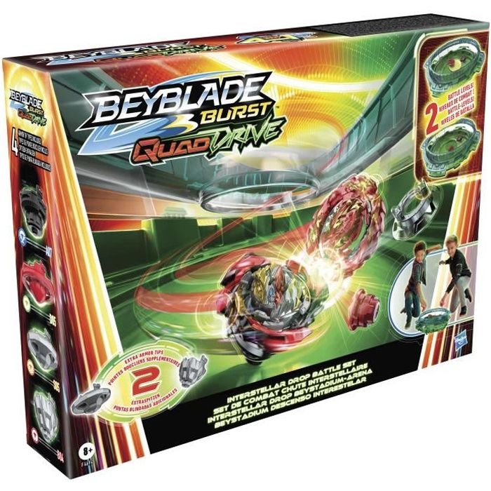 Beyblade Burst QuadDrive Set de combat Interstellar Drop, arene Beystadium, 2 toupies et 2 lanceurs, a partir de 8 ans