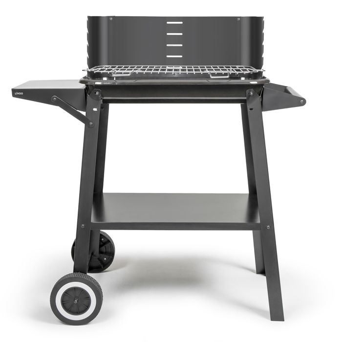 Barbecue a charbon - LIVOO - DOC328 - Inox - Surface de cuisson 48,5 x 28,8 cm - Hauteur réglable 70-84 cm