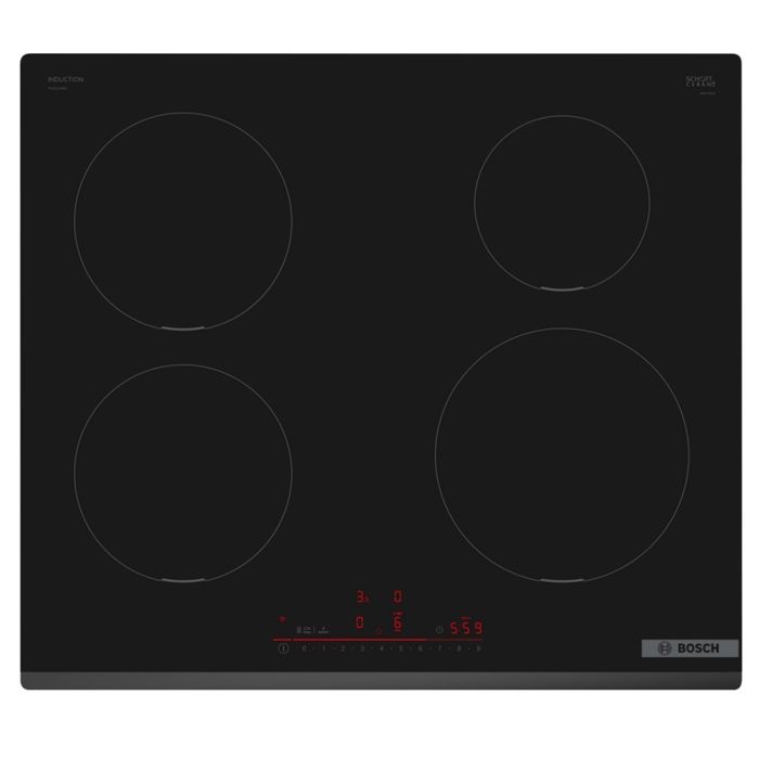 Piano cottura a induzione da 60 cm - BOSCH Serie 6 - 4 fuochi - Nero - H5,1 x L59,2 x P52,2 cm - PIE631HB1E