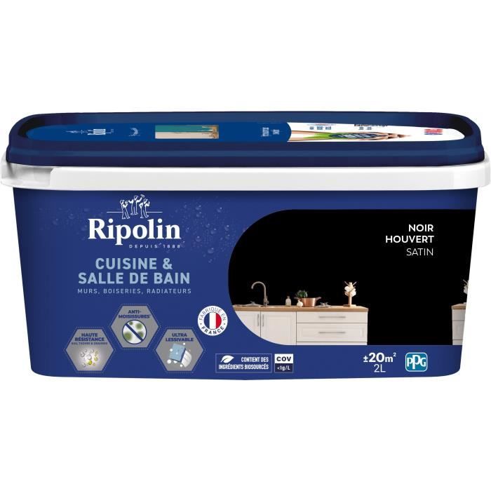 Paint for walls, woodwork, ceilings, radiators - RIPOLIN - Kitchen and bathroom - 2 L - Houvert Black