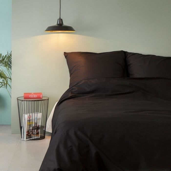 Image secondaire de Parure de lit - 1 housse de couette 220 x 240 cm + 2 taies d'oreiller 60 x 60 cm - 100% coton renforcé - Noir