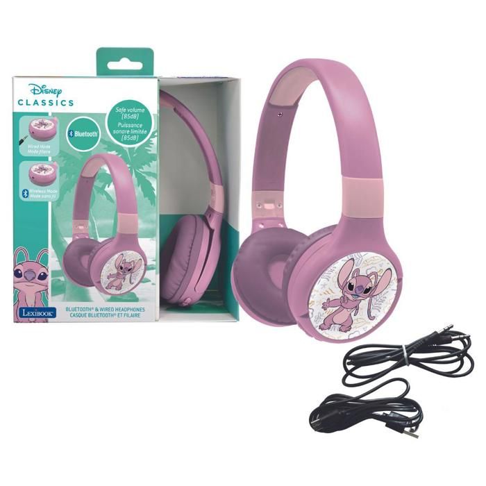 Cuffie Angel 2 in 1 Bluetooth e cablate comode e pieghevoli per bambini con limitazione del suono