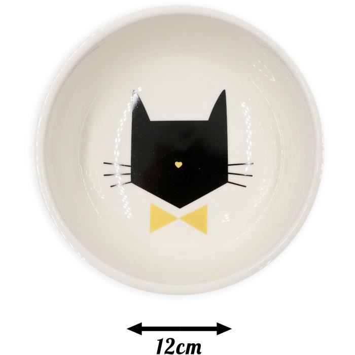 TYROL Gamelle en céramique 12 cm - 250 ml - Blanc et moutarde - Pour petit chien et chat