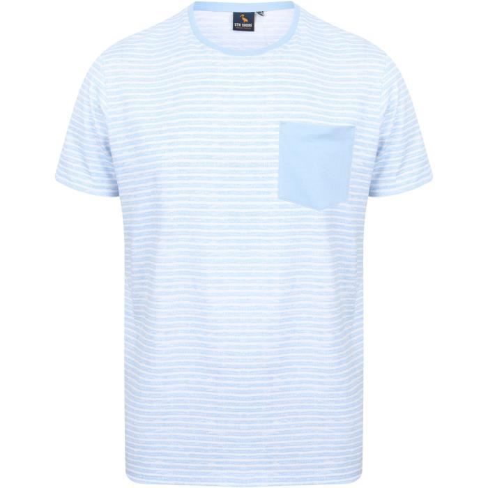 SOUTH SHORE T-Shirt Rayé avec Poche Poitrine Bleu/Blanc Homme