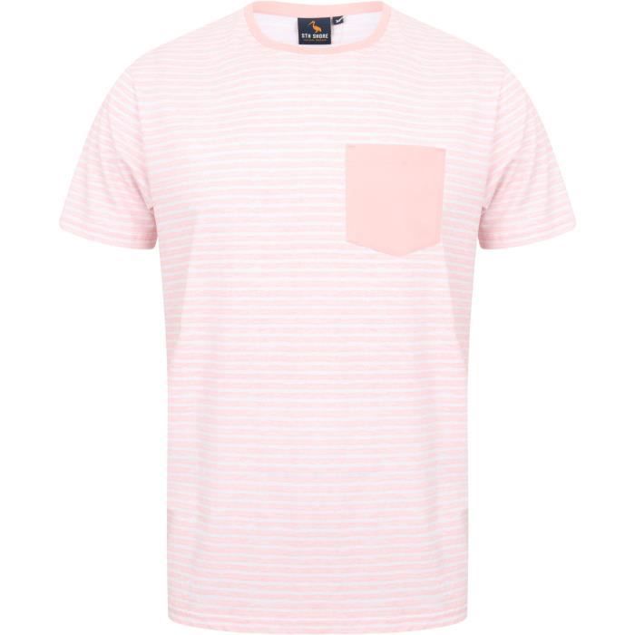 SOUTH SHORE T-Shirt Rayé avec Poche Poitrine Rose/Blanc Homme