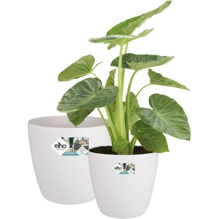 ELHO Lot de 2 pots de fleur rond a roulettes Brussels - Ø35 x H33 cm et Ø39 x H36,5 cm - 55 L - Blanc