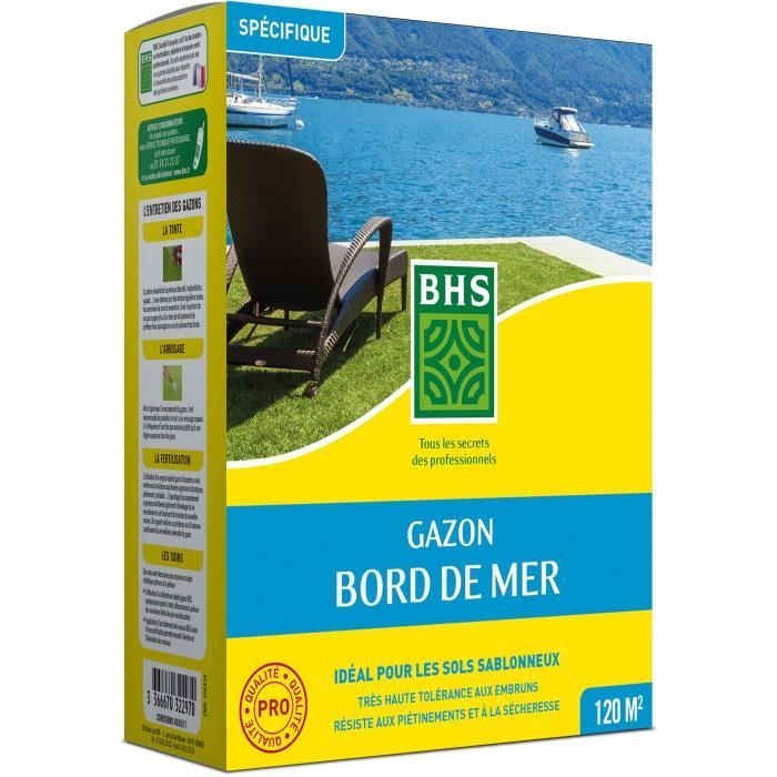 Gazon - BHS - Gazon Bord de Mer 3kg | Résistant vent, sécheresse, salinité | Beau gazon d'été, esthétique et robuste.
