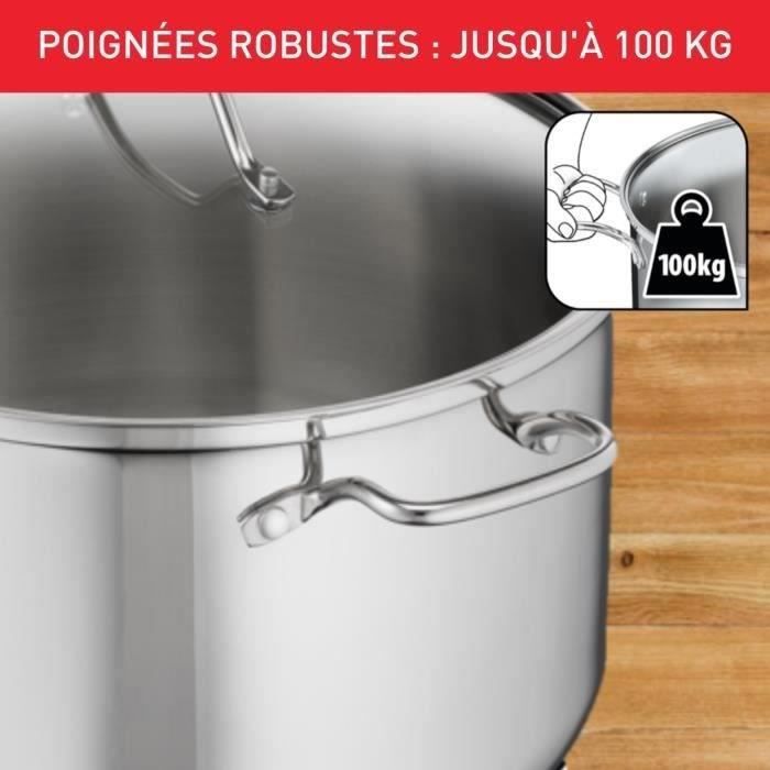 TEFAL B8647404 Marmite 32 cm inox, Tous feux dont induction, 12L, Poignées robustes, Couvercle verre, Intuition XL