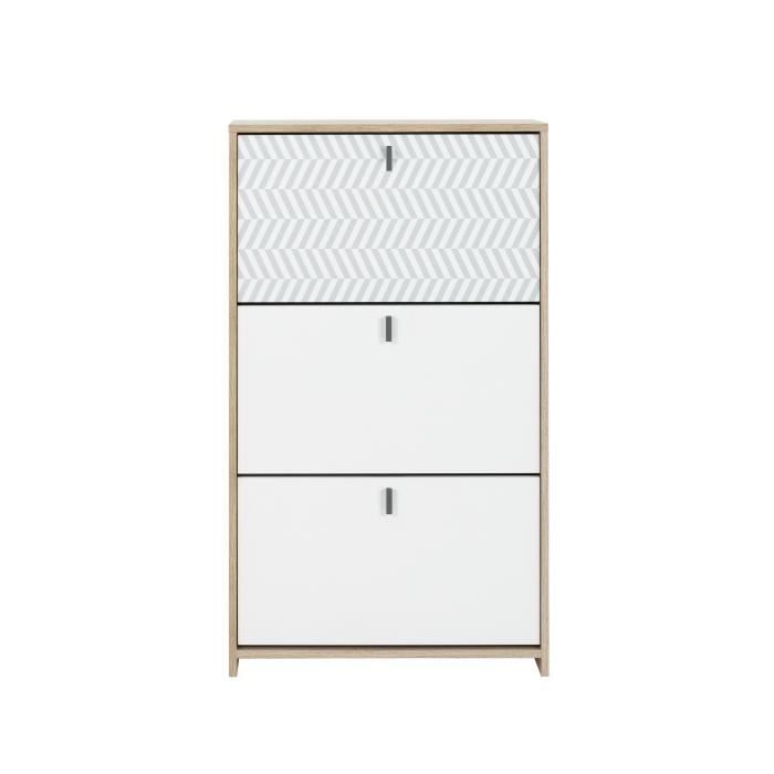 GAMI Meuble a chassures - Style scandinave - Made in France - Décor chene et blanc - L 68 x P 30 x H 116 cm - JANEIRO