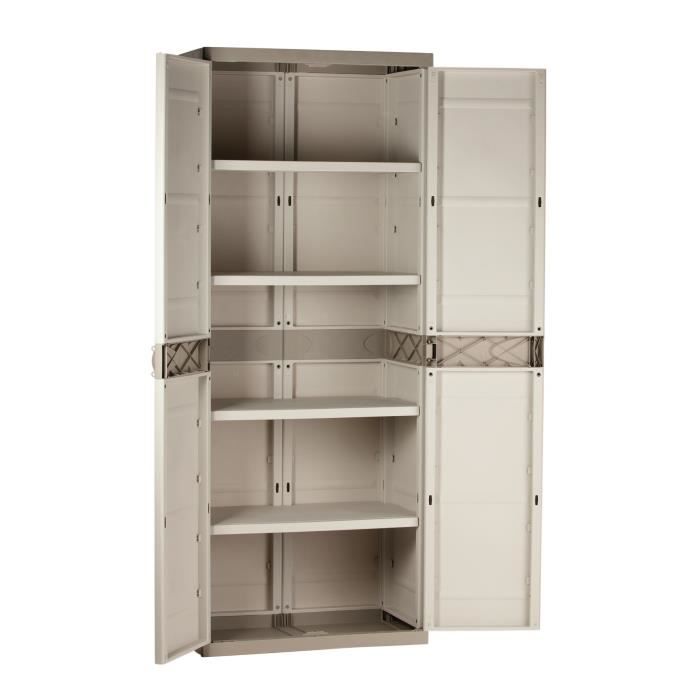 Storage box with 2 doors and shelves 70 x 44 x 176 cm beige and gray suitable for indoor and outdoor use
